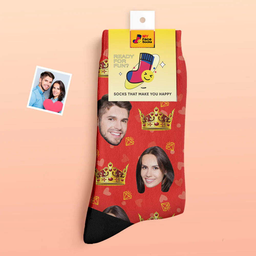 Chaussettes Photo Épaisses Personnalisées Cadeau Saint Valentin Chaussettes Chaudes Chaussettes Queen Face - VisageChaussettes