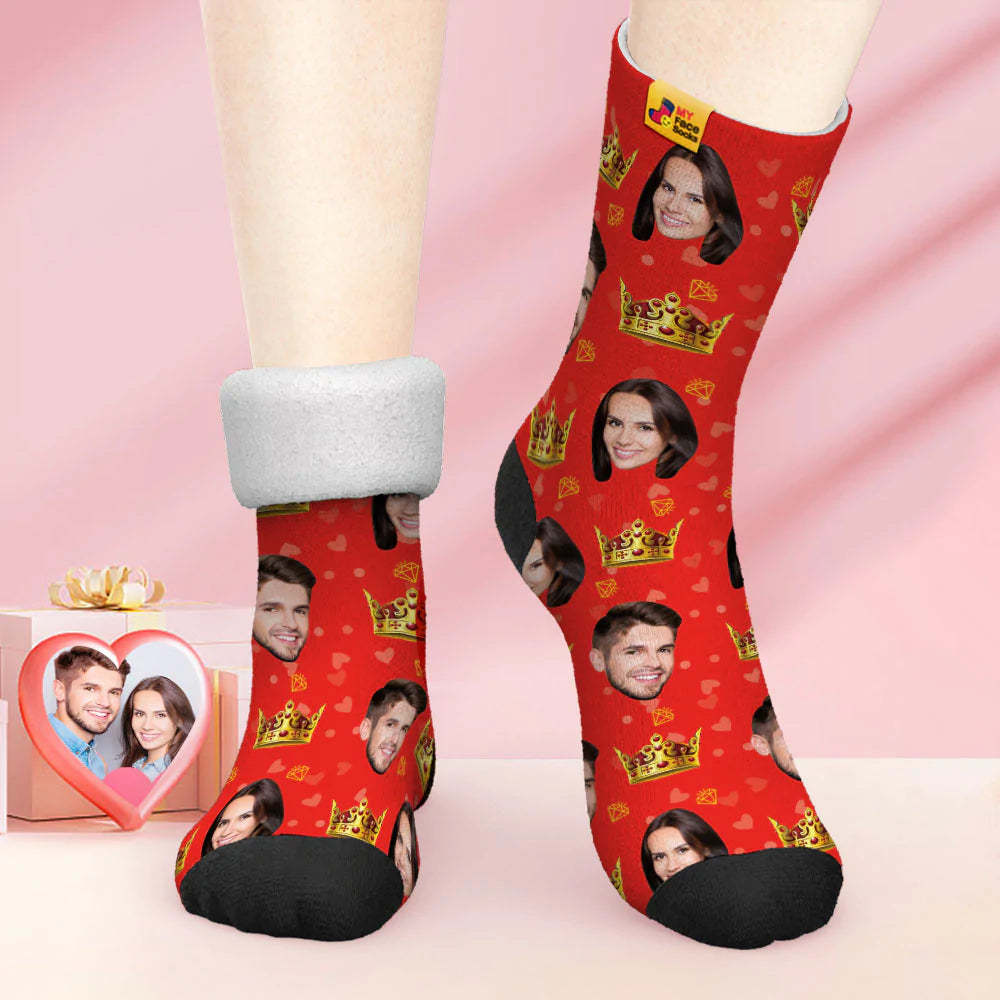 Chaussettes Photo Épaisses Personnalisées Cadeau Saint Valentin Chaussettes Chaudes Chaussettes Queen Face - VisageChaussettes