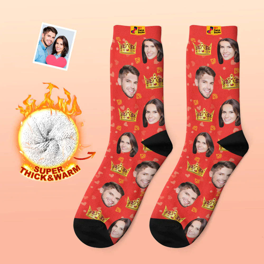 Chaussettes Photo Épaisses Personnalisées Cadeau Saint Valentin Chaussettes Chaudes Chaussettes Queen Face - VisageChaussettes