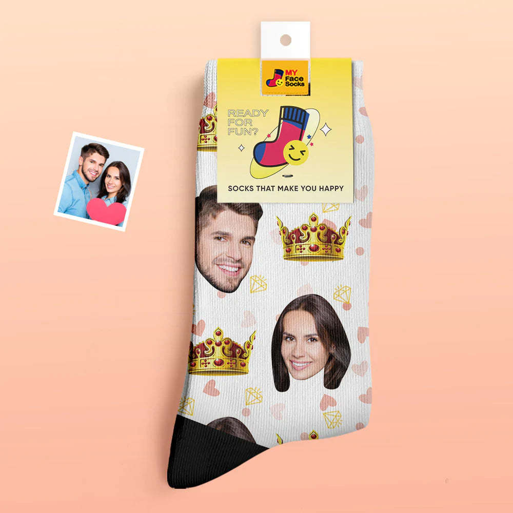 Chaussettes Photo Épaisses Personnalisées Cadeau Saint Valentin Chaussettes Chaudes Chaussettes Queen Face - VisageChaussettes