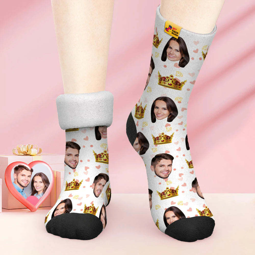 Chaussettes Photo Épaisses Personnalisées Cadeau Saint Valentin Chaussettes Chaudes Chaussettes Queen Face - VisageChaussettes