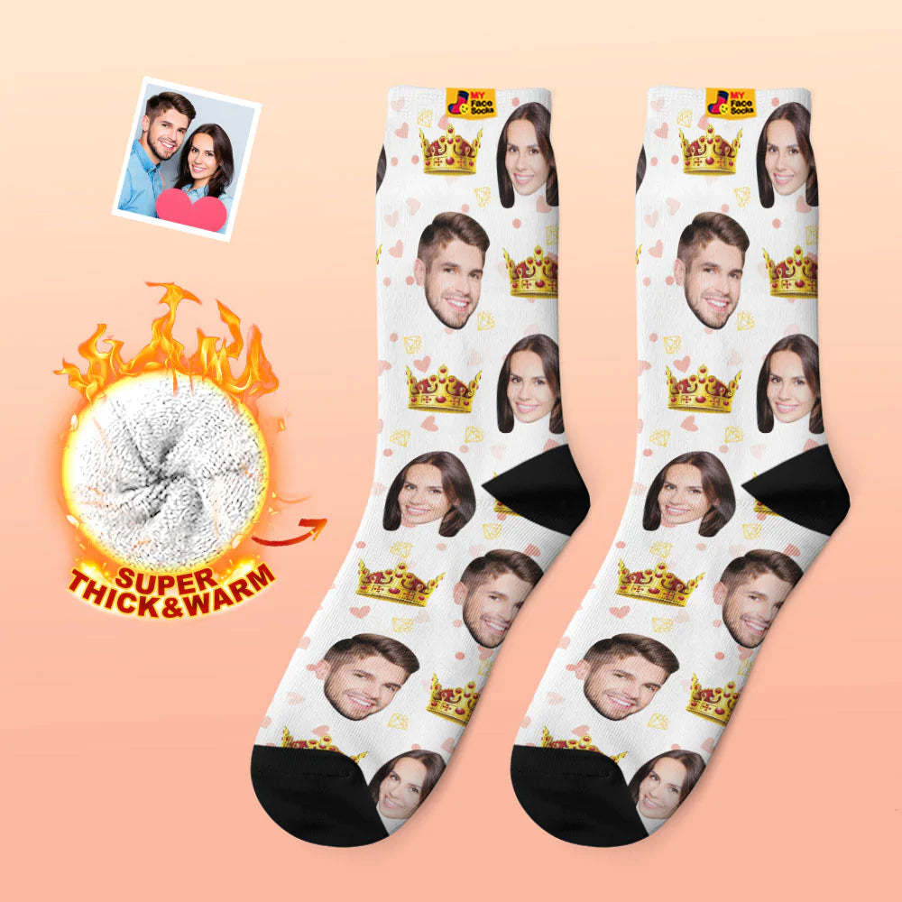 Chaussettes Photo Épaisses Personnalisées Cadeau Saint Valentin Chaussettes Chaudes Chaussettes Queen Face - VisageChaussettes