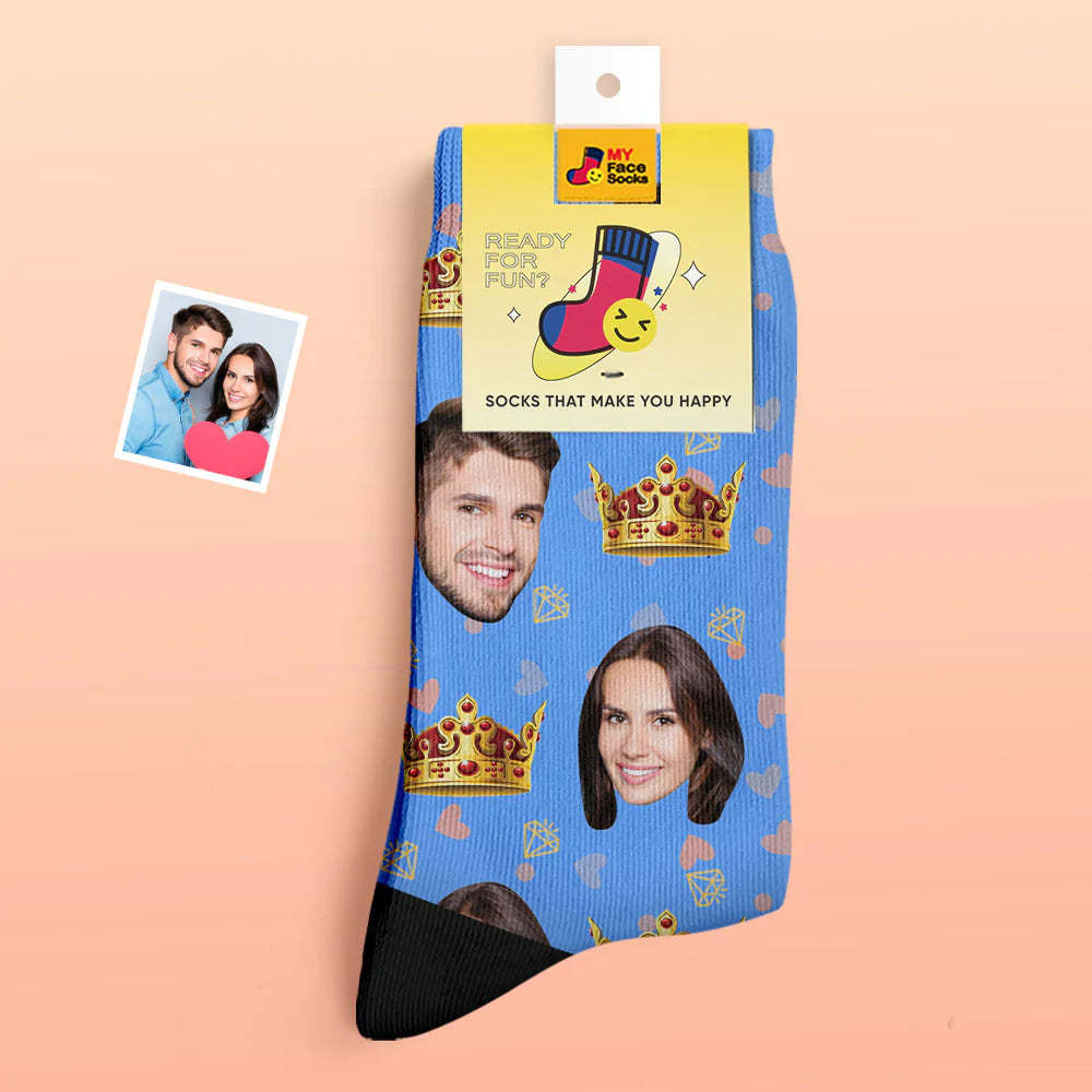 Chaussettes Photo Épaisses Personnalisées Cadeau Saint Valentin Chaussettes Chaudes Chaussettes Queen Face - VisageChaussettes