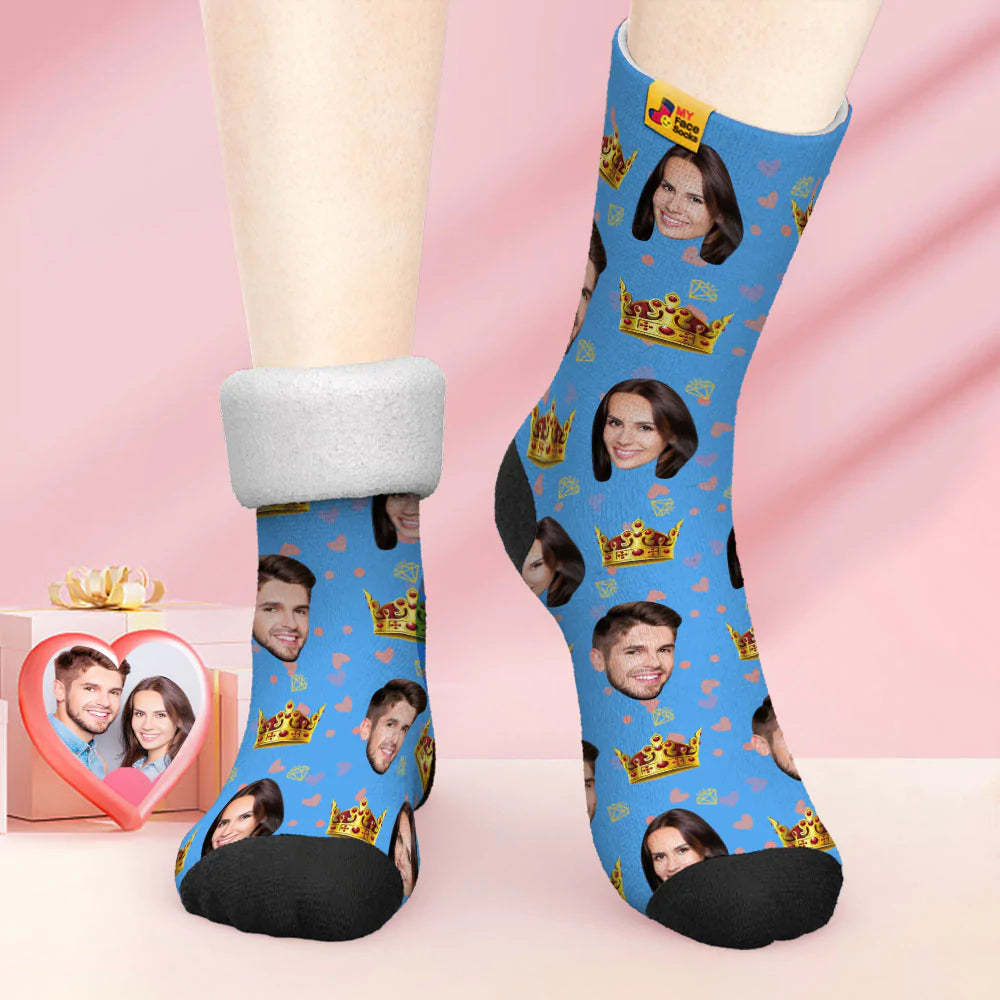 Chaussettes Photo Épaisses Personnalisées Cadeau Saint Valentin Chaussettes Chaudes Chaussettes Queen Face - VisageChaussettes