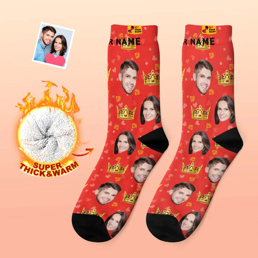 Chaussettes Photo Épaisses Personnalisées Cadeau Saint Valentin Chaussettes Chaudes Chaussettes Queen Face - VisageChaussettes