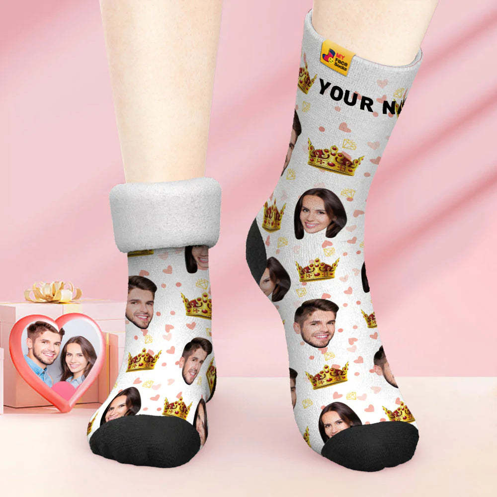 Chaussettes Photo Épaisses Personnalisées Cadeau Saint Valentin Chaussettes Chaudes Chaussettes Queen Face - VisageChaussettes