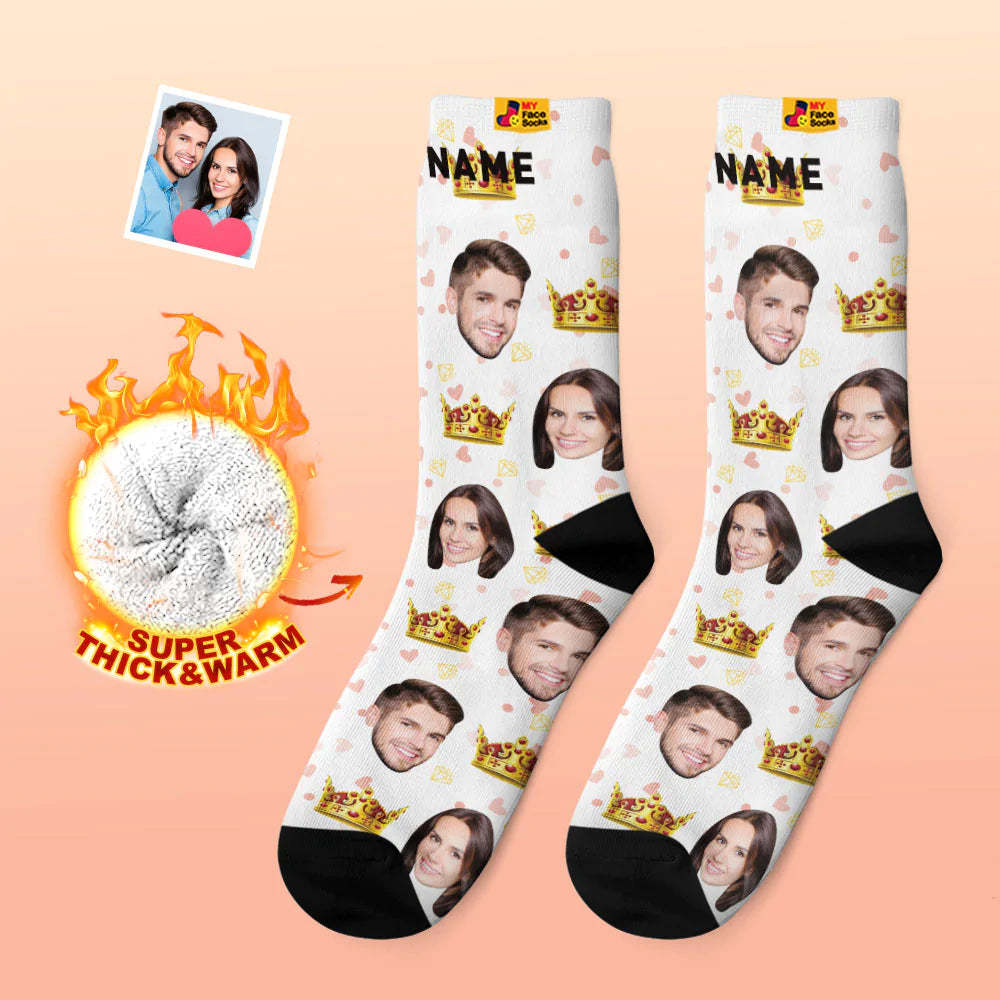 Chaussettes Photo Épaisses Personnalisées Cadeau Saint Valentin Chaussettes Chaudes Chaussettes Queen Face - VisageChaussettes