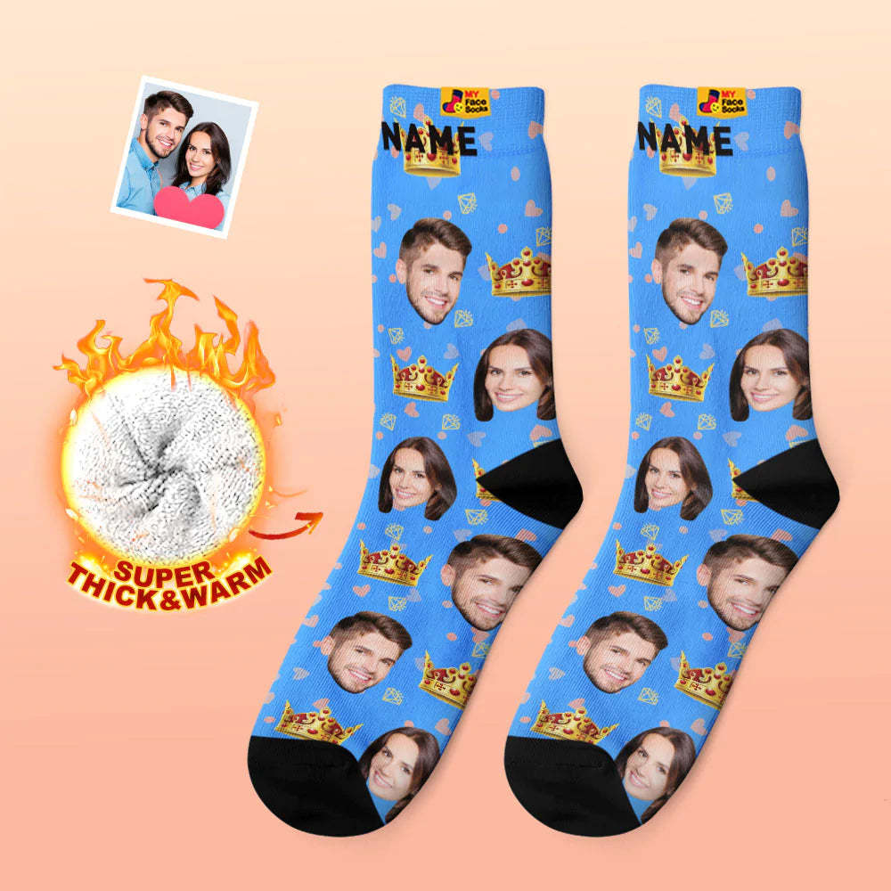 Chaussettes Photo Épaisses Personnalisées Cadeau Saint Valentin Chaussettes Chaudes Chaussettes Queen Face - VisageChaussettes
