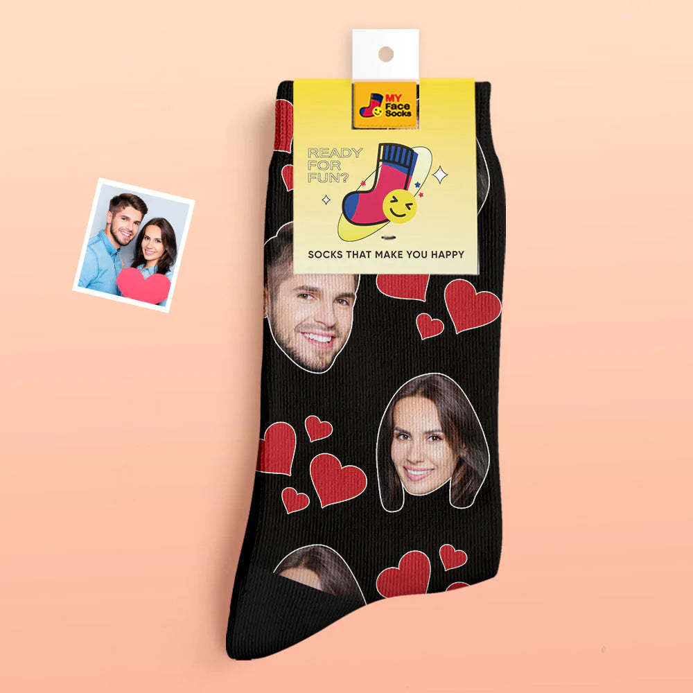 Chaussettes Photo Épaisses Personnalisées Cadeau Saint Valentin Chaussettes Chaudes Mes Chaussettes Visage Coeur - VisageChaussettes