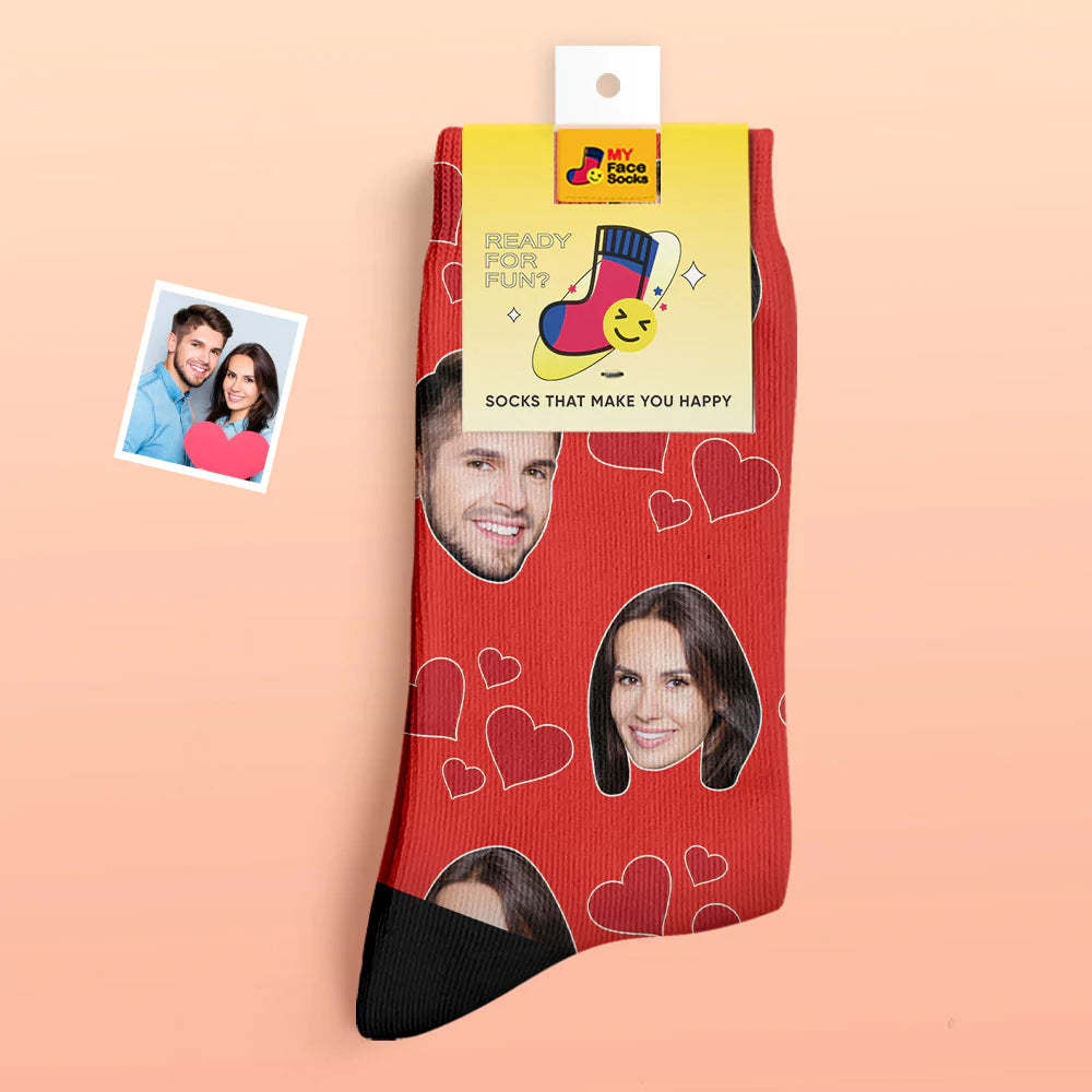 Chaussettes Photo Épaisses Personnalisées Cadeau Saint Valentin Chaussettes Chaudes Mes Chaussettes Visage Coeur - VisageChaussettes