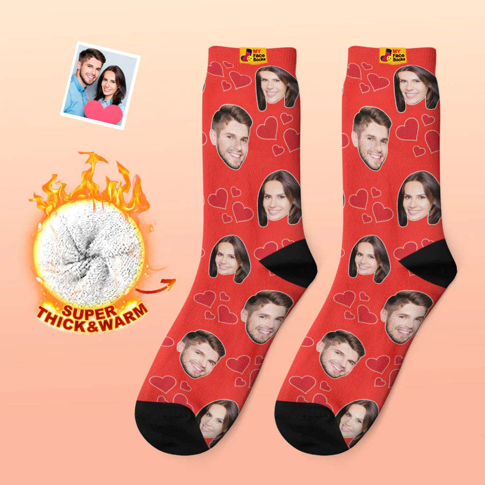 Chaussettes Photo Épaisses Personnalisées Cadeau Saint Valentin Chaussettes Chaudes Mes Chaussettes Visage Coeur - VisageChaussettes
