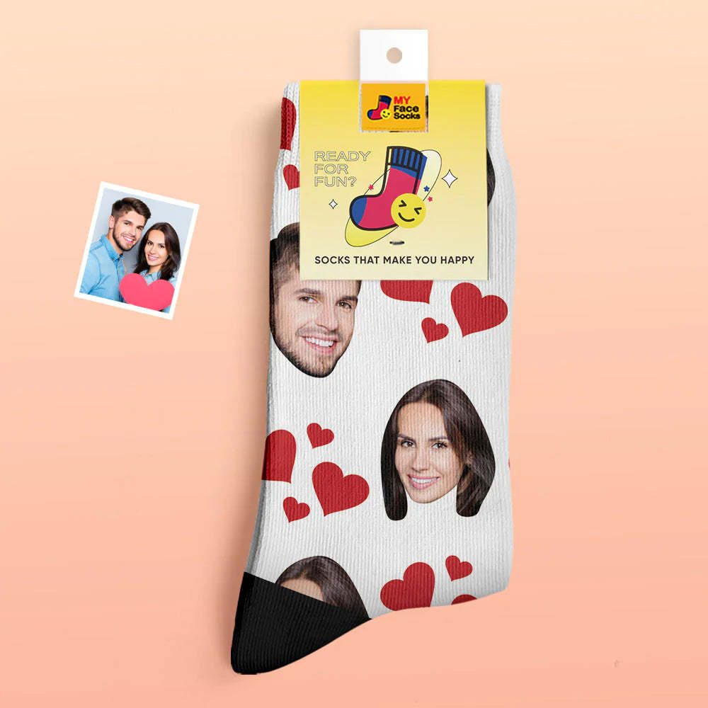 Chaussettes Photo Épaisses Personnalisées Cadeau Saint Valentin Chaussettes Chaudes Mes Chaussettes Visage Coeur - VisageChaussettes
