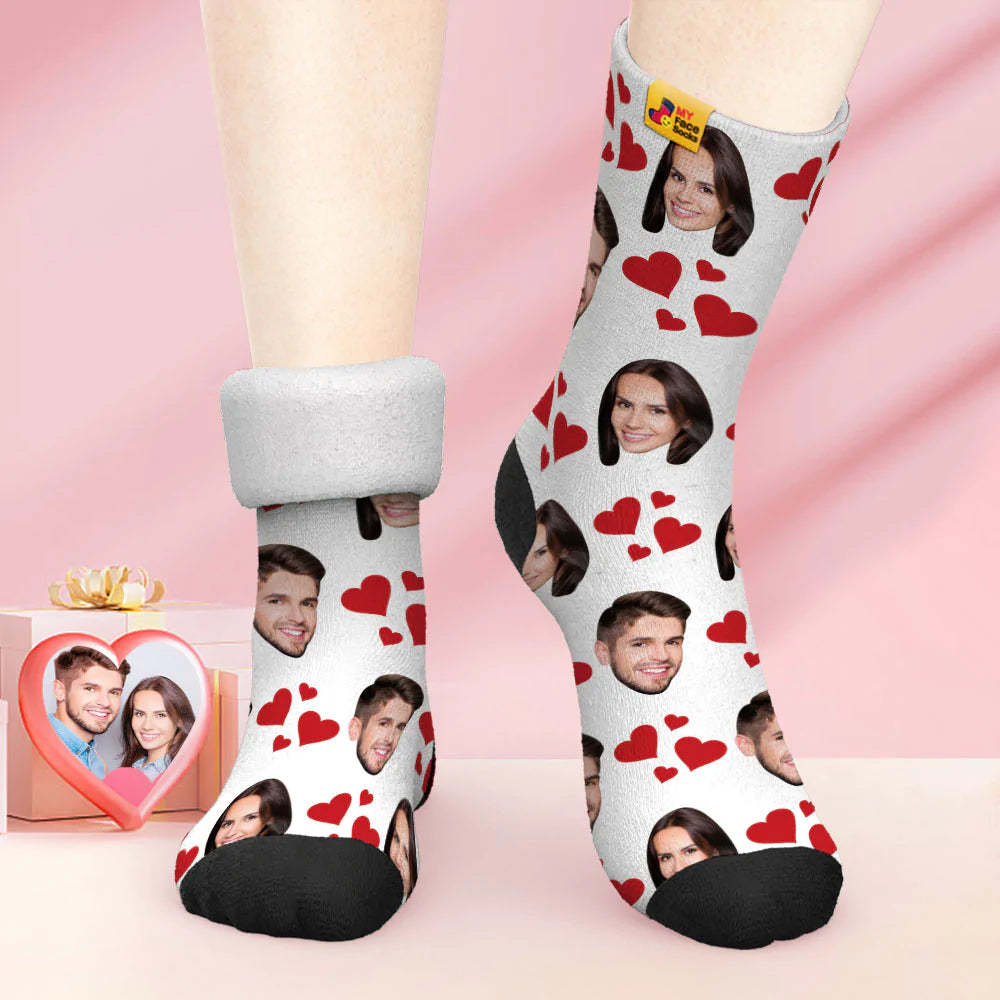 Chaussettes Photo Épaisses Personnalisées Cadeau Saint Valentin Chaussettes Chaudes Mes Chaussettes Visage Coeur - VisageChaussettes