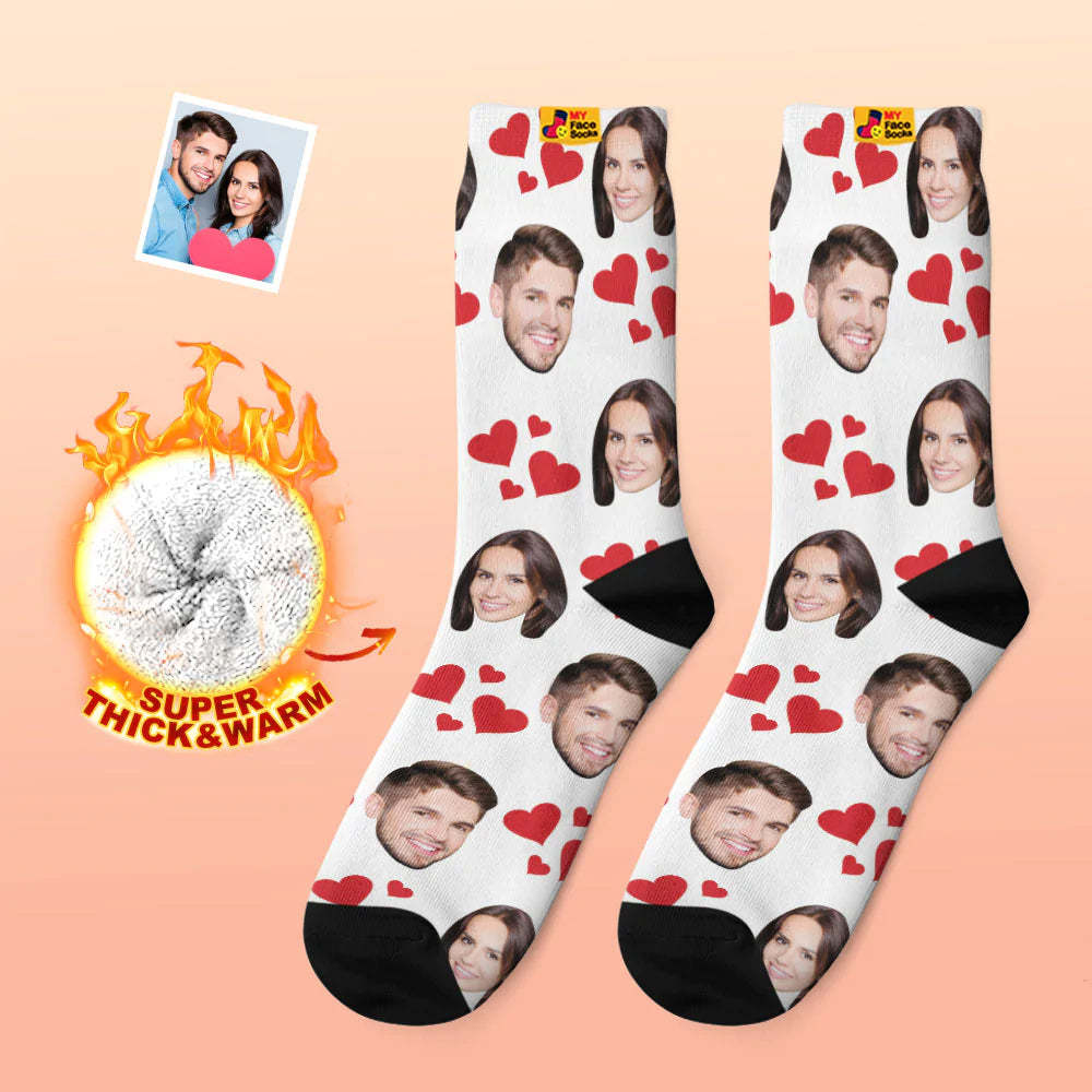 Chaussettes Photo Épaisses Personnalisées Cadeau Saint Valentin Chaussettes Chaudes Mes Chaussettes Visage Coeur - VisageChaussettes