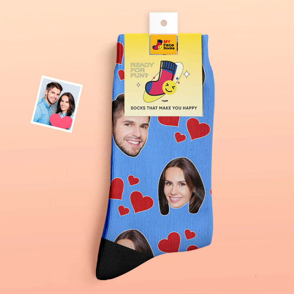 Chaussettes Photo Épaisses Personnalisées Cadeau Saint Valentin Chaussettes Chaudes Mes Chaussettes Visage Coeur - VisageChaussettes
