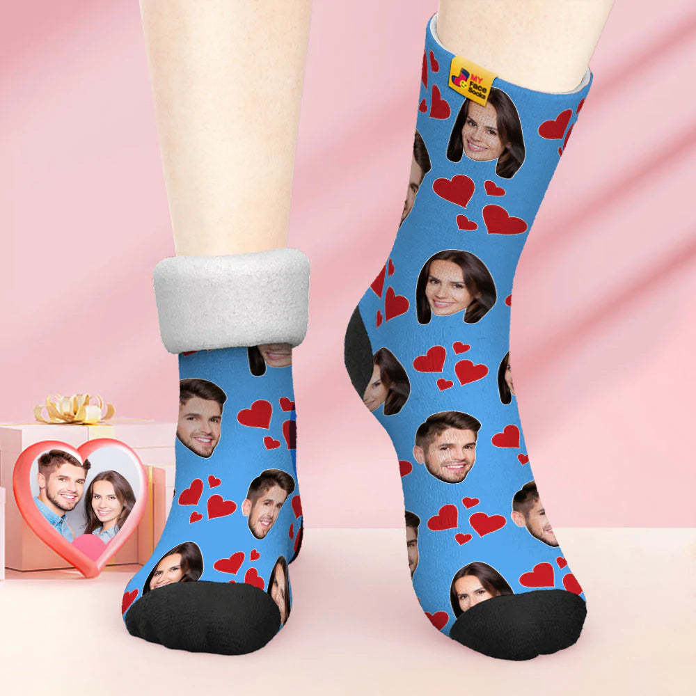 Chaussettes Photo Épaisses Personnalisées Cadeau Saint Valentin Chaussettes Chaudes Mes Chaussettes Visage Coeur - VisageChaussettes