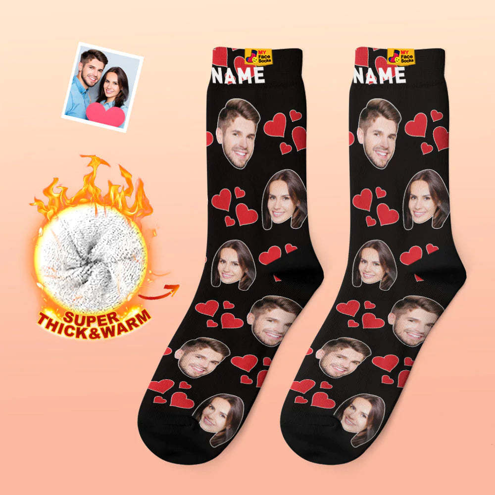 Chaussettes Photo Épaisses Personnalisées Cadeau Saint Valentin Chaussettes Chaudes Mes Chaussettes Visage Coeur - VisageChaussettes