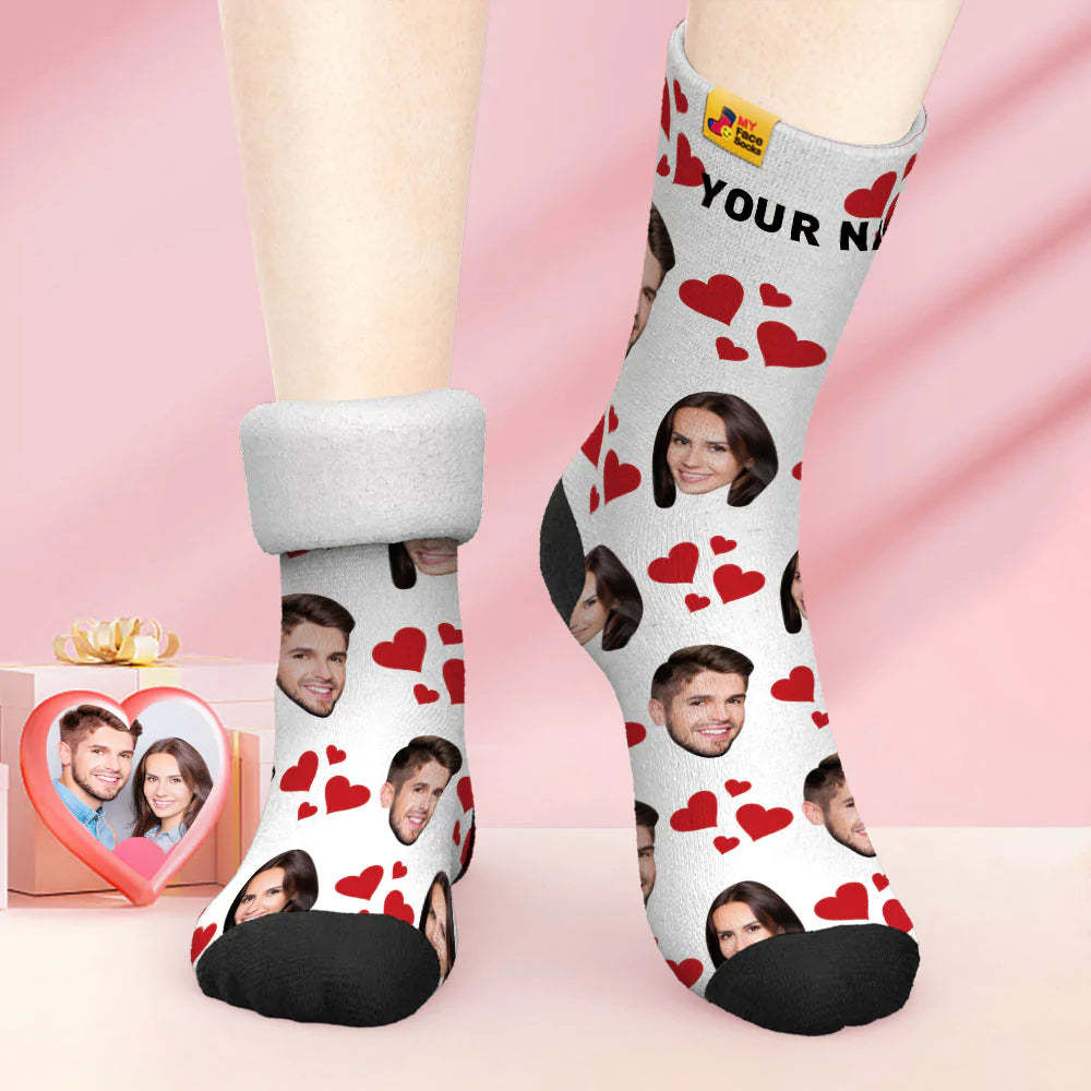 Chaussettes Photo Épaisses Personnalisées Cadeau Saint Valentin Chaussettes Chaudes Mes Chaussettes Visage Coeur - VisageChaussettes