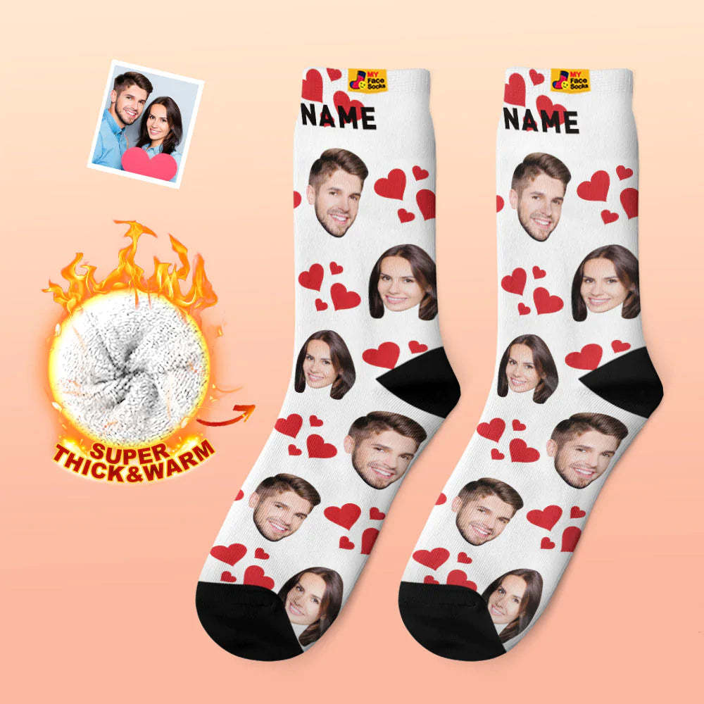 Chaussettes Photo Épaisses Personnalisées Cadeau Saint Valentin Chaussettes Chaudes Mes Chaussettes Visage Coeur - VisageChaussettes