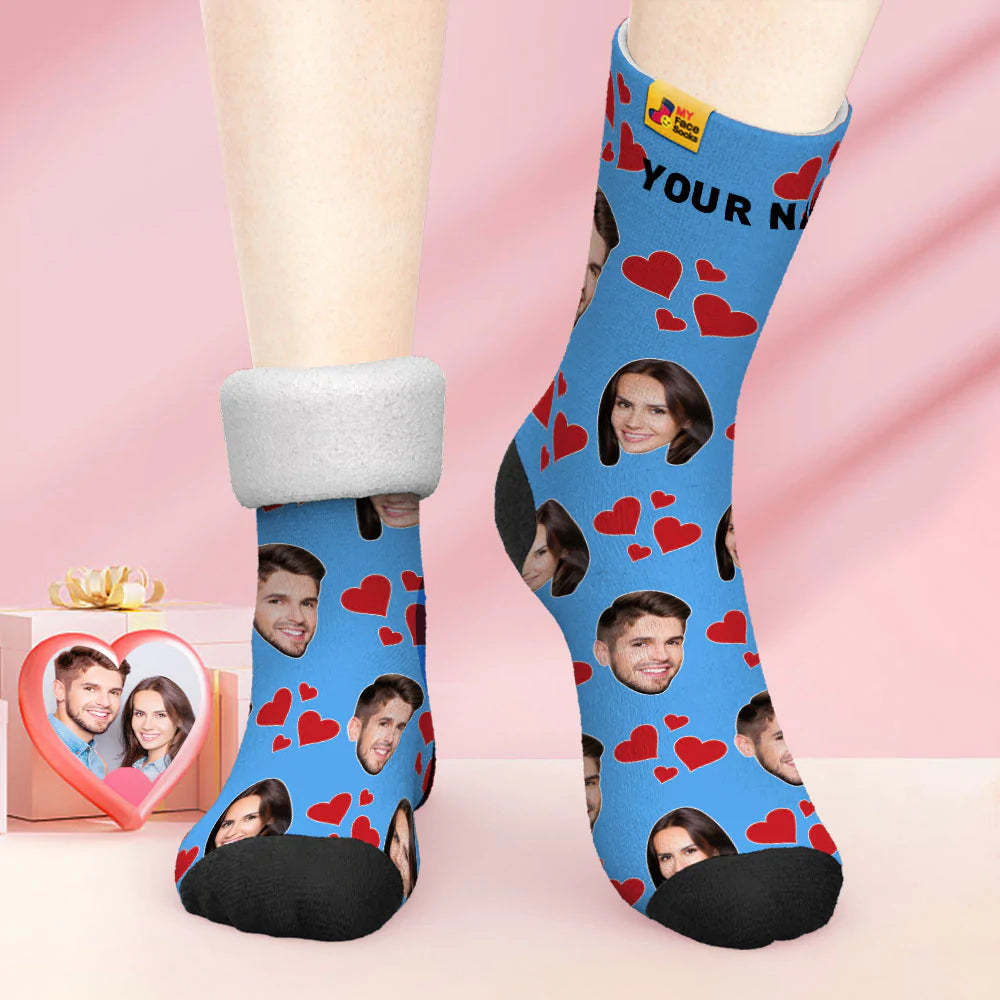 Chaussettes Photo Épaisses Personnalisées Cadeau Saint Valentin Chaussettes Chaudes Mes Chaussettes Visage Coeur - VisageChaussettes