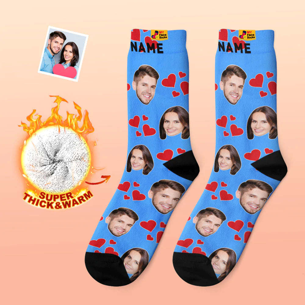 Chaussettes Photo Épaisses Personnalisées Cadeau Saint Valentin Chaussettes Chaudes Mes Chaussettes Visage Coeur - VisageChaussettes