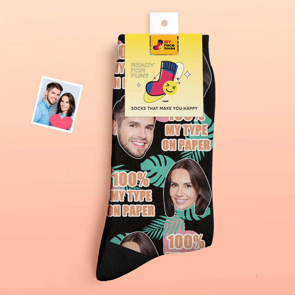 Chaussettes Photo Épaisses Personnalisées Cadeau Saint Valentin Chaussettes Chaudes 100% Mon Type Sur Papier Chaussettes Visage - VisageChaussettes
