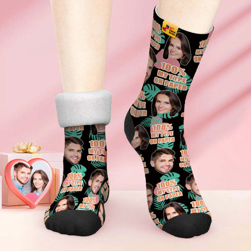 Chaussettes Photo Épaisses Personnalisées Cadeau Saint Valentin Chaussettes Chaudes 100% Mon Type Sur Papier Chaussettes Visage - VisageChaussettes
