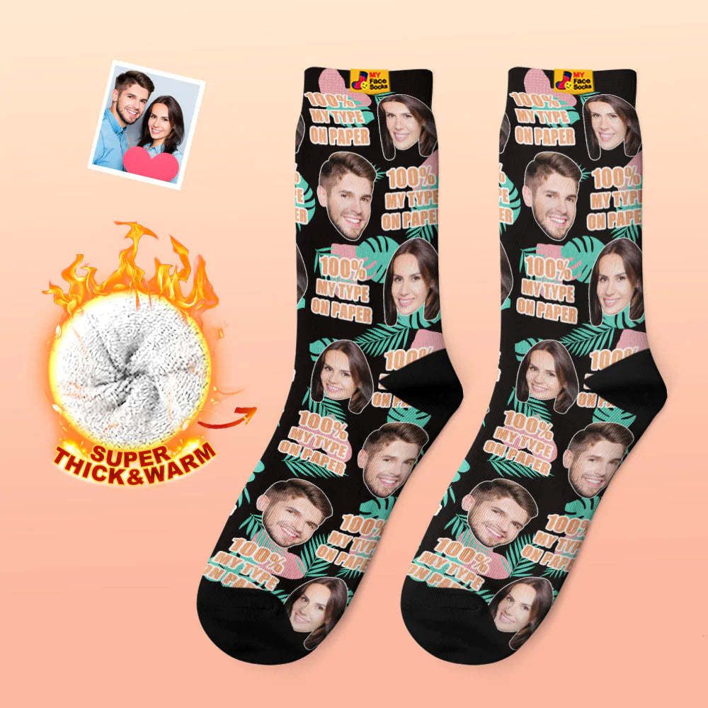 Chaussettes Photo Épaisses Personnalisées Cadeau Saint Valentin Chaussettes Chaudes 100% Mon Type Sur Papier Chaussettes Visage - VisageChaussettes