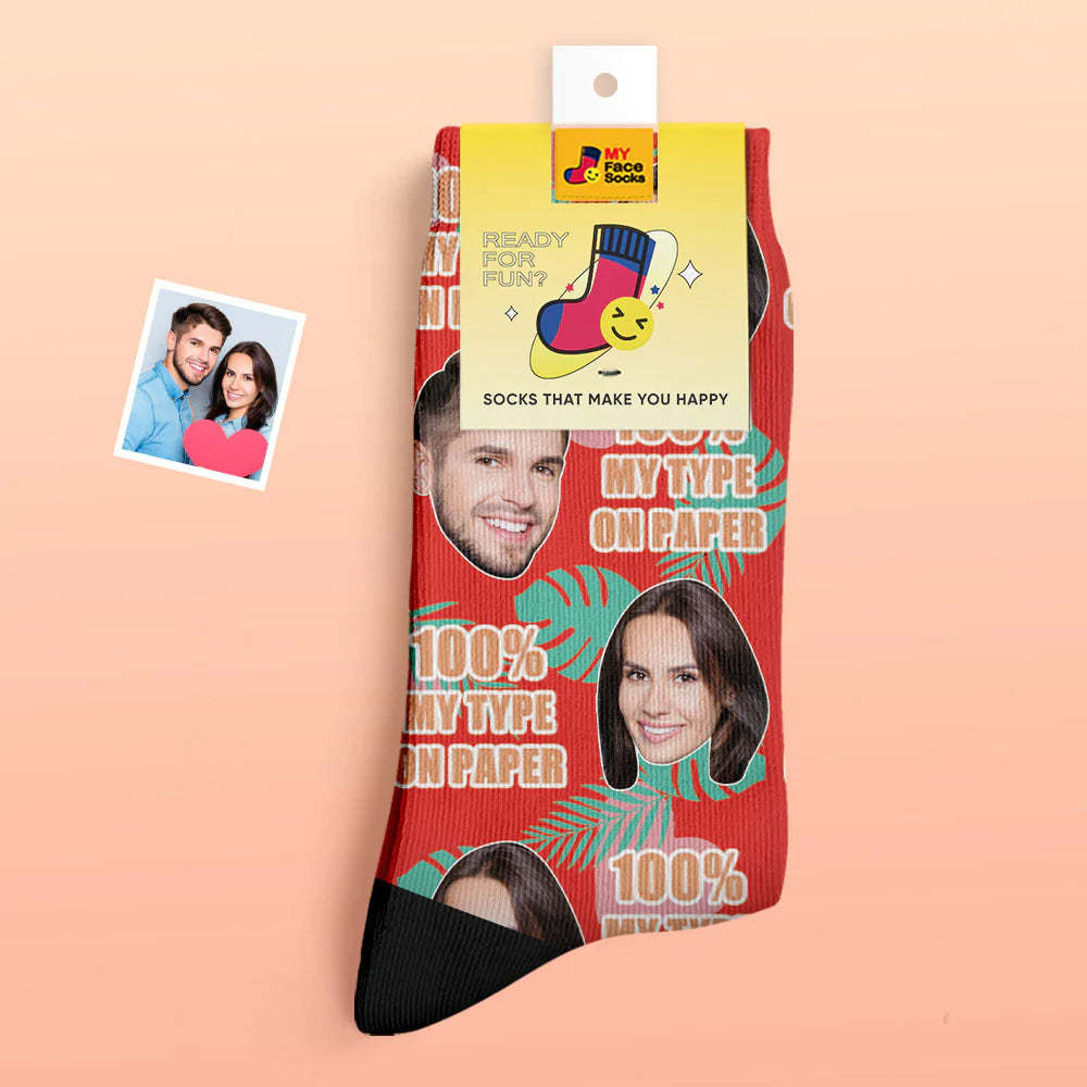 Chaussettes Photo Épaisses Personnalisées Cadeau Saint Valentin Chaussettes Chaudes 100% Mon Type Sur Papier Chaussettes Visage - VisageChaussettes