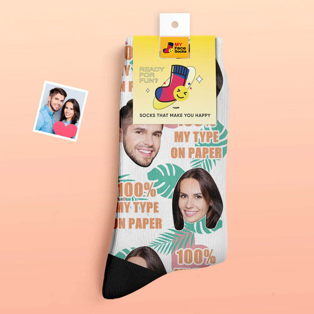 Chaussettes Photo Épaisses Personnalisées Cadeau Saint Valentin Chaussettes Chaudes 100% Mon Type Sur Papier Chaussettes Visage - VisageChaussettes