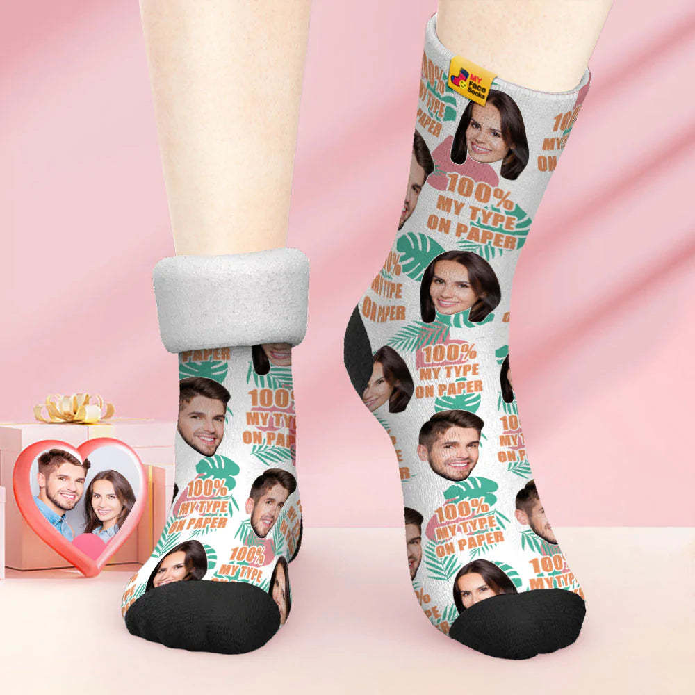 Chaussettes Photo Épaisses Personnalisées Cadeau Saint Valentin Chaussettes Chaudes 100% Mon Type Sur Papier Chaussettes Visage - VisageChaussettes