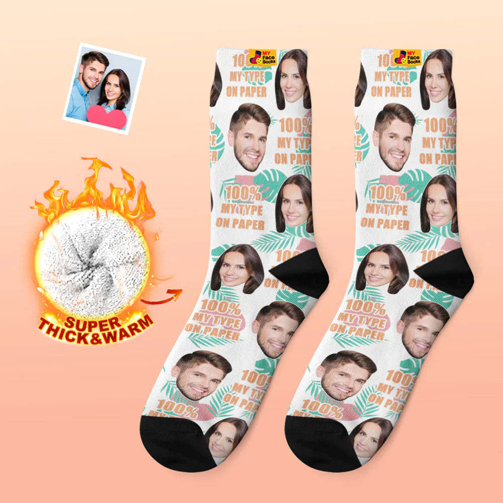 Chaussettes Photo Épaisses Personnalisées Cadeau Saint Valentin Chaussettes Chaudes 100% Mon Type Sur Papier Chaussettes Visage - VisageChaussettes