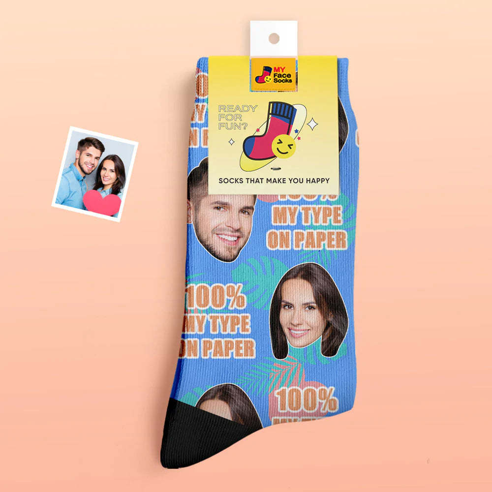 Chaussettes Photo Épaisses Personnalisées Cadeau Saint Valentin Chaussettes Chaudes 100% Mon Type Sur Papier Chaussettes Visage - VisageChaussettes