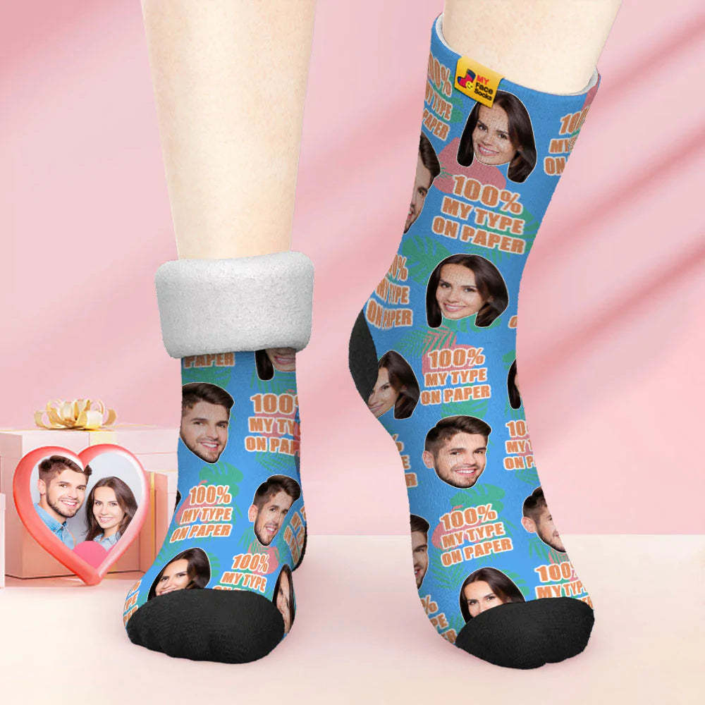 Chaussettes Photo Épaisses Personnalisées Cadeau Saint Valentin Chaussettes Chaudes 100% Mon Type Sur Papier Chaussettes Visage - VisageChaussettes