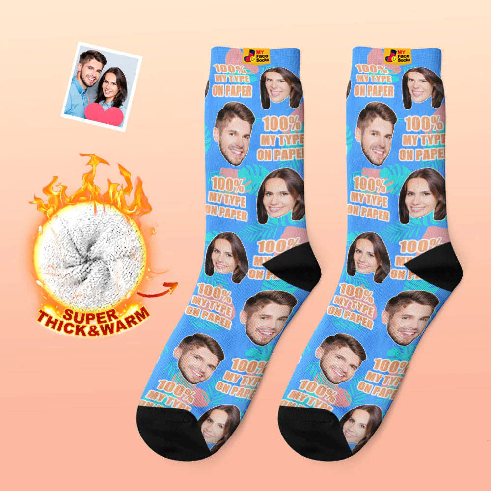 Chaussettes Photo Épaisses Personnalisées Cadeau Saint Valentin Chaussettes Chaudes 100% Mon Type Sur Papier Chaussettes Visage - VisageChaussettes