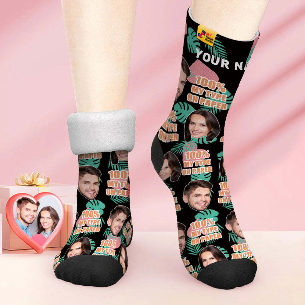 Chaussettes Photo Épaisses Personnalisées Cadeau Saint Valentin Chaussettes Chaudes 100% Mon Type Sur Papier Chaussettes Visage - VisageChaussettes