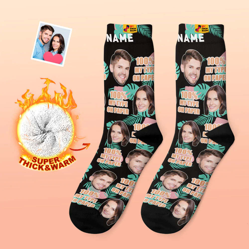 Chaussettes Photo Épaisses Personnalisées Cadeau Saint Valentin Chaussettes Chaudes 100% Mon Type Sur Papier Chaussettes Visage - VisageChaussettes