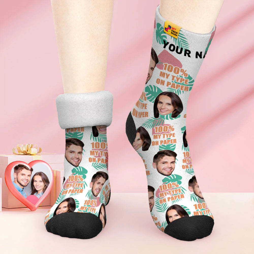 Chaussettes Photo Épaisses Personnalisées Cadeau Saint Valentin Chaussettes Chaudes 100% Mon Type Sur Papier Chaussettes Visage - VisageChaussettes