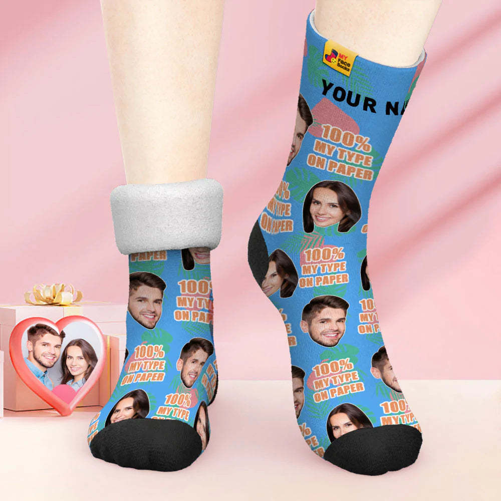 Chaussettes Photo Épaisses Personnalisées Cadeau Saint Valentin Chaussettes Chaudes 100% Mon Type Sur Papier Chaussettes Visage - VisageChaussettes