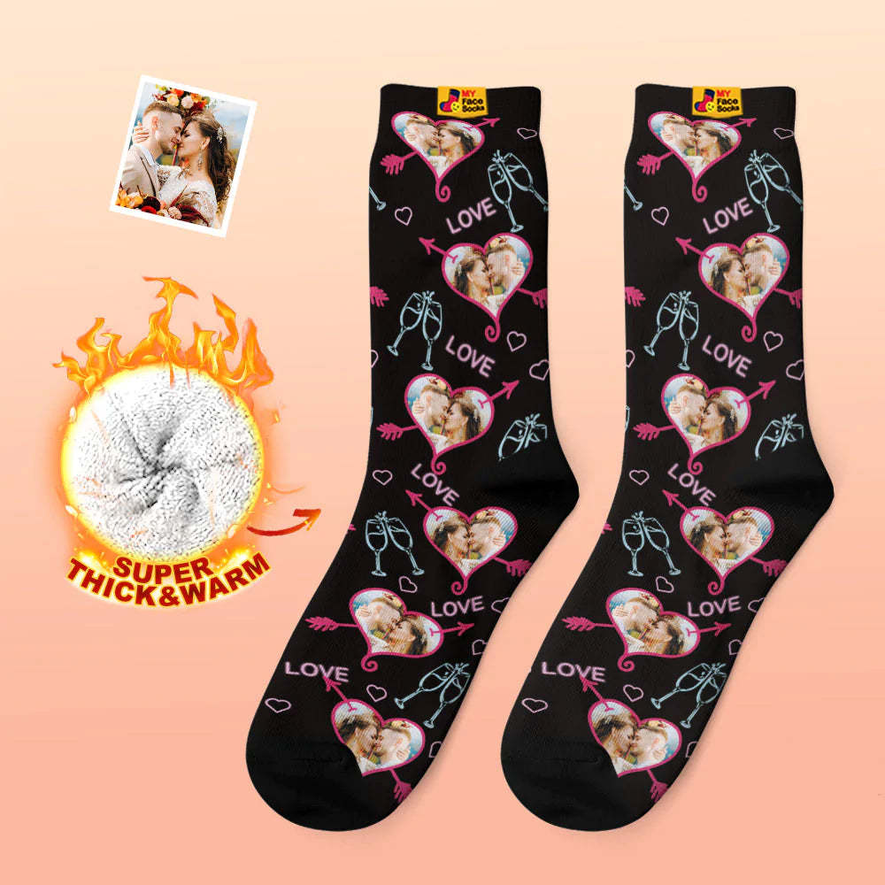 Chaussettes Photo Épaisses Personnalisées Cadeau Saint Valentin Chaussettes Chaudes Love Heart Face Socks - VisageChaussettes