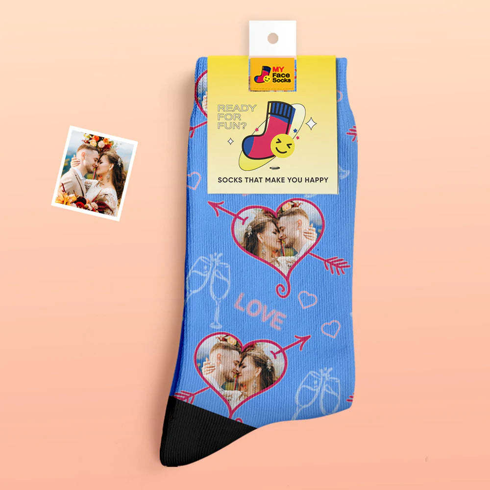 Chaussettes Photo Épaisses Personnalisées Cadeau Saint Valentin Chaussettes Chaudes Love Heart Face Socks - VisageChaussettes