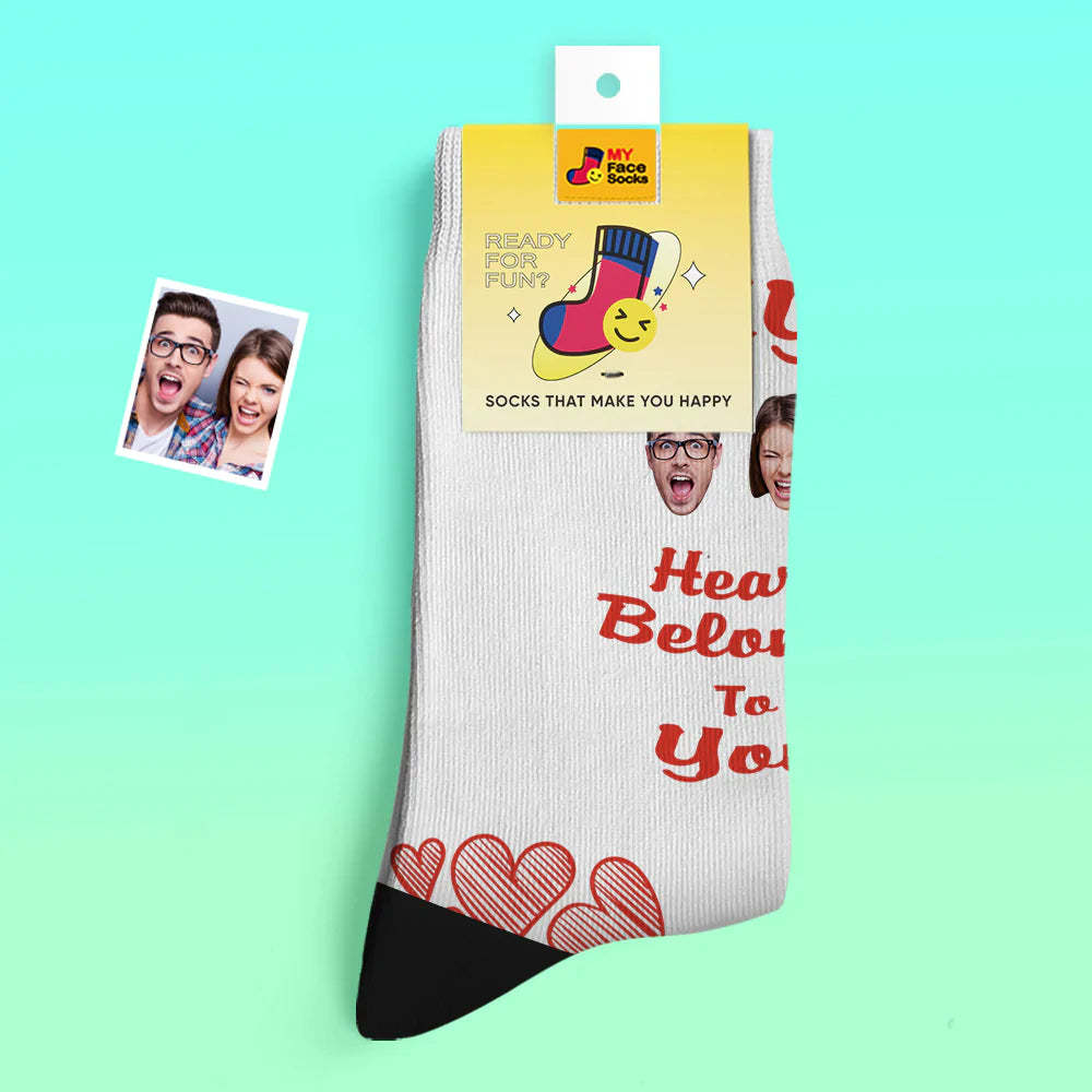 Chaussettes Photo Épaisses Personnalisées Cadeau Saint Valentin Chaussettes Chaudes Mon Cœur Vous Appartient Chaussettes Visage - VisageChaussettes