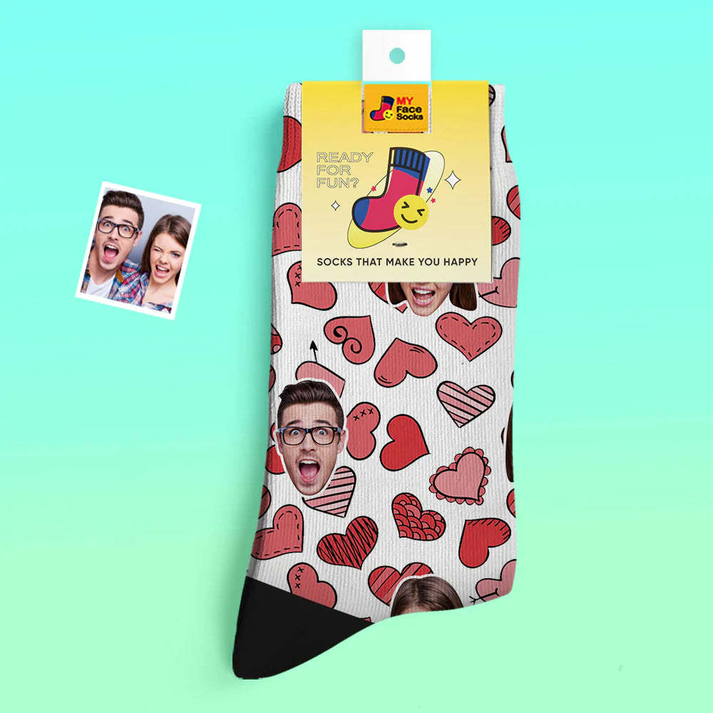 Chaussettes Photo Épaisses Personnalisées Cadeau Saint Valentin Chaussettes Chaudes Chaussettes Visage Divers Coeurs - VisageChaussettes