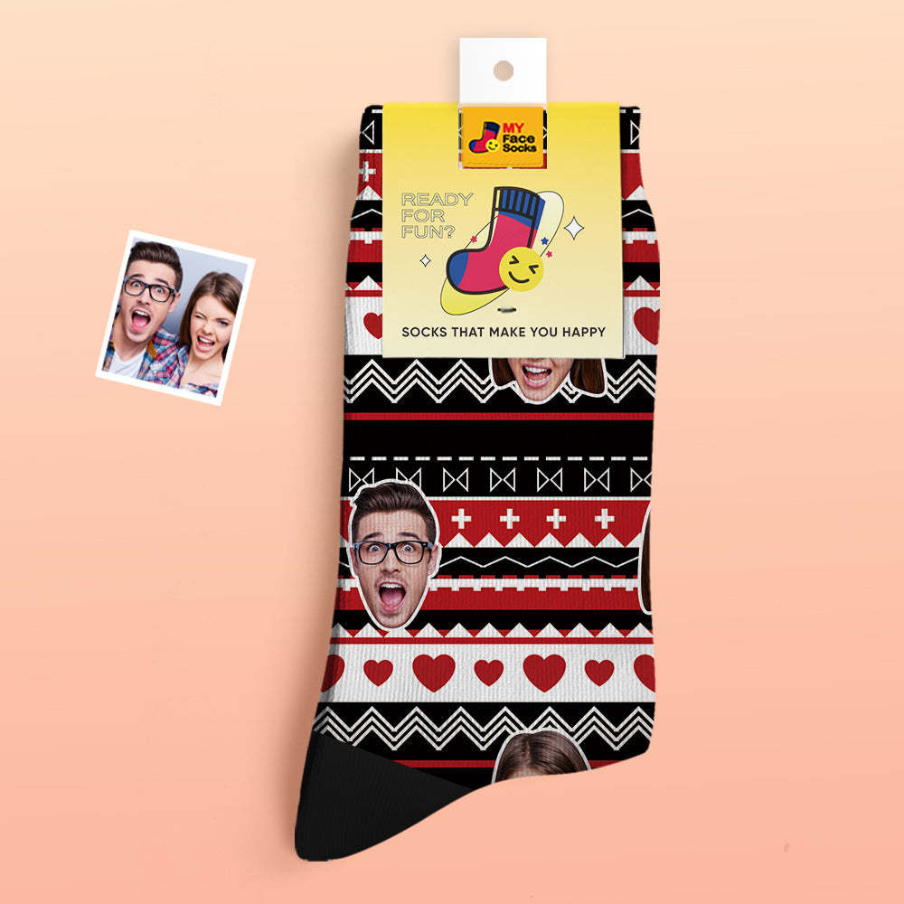 Chaussettes Photo Épaisses Personnalisées Cadeaux De La Saint-valentin Chaussettes Chaudes Chaussettes De Visage Drôle De Coeur - VisageChaussettes