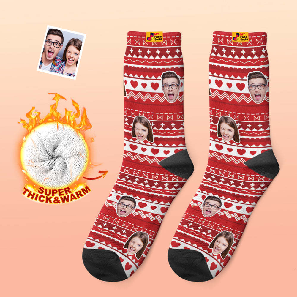 Chaussettes Photo Épaisses Personnalisées Cadeaux De La Saint-valentin Chaussettes Chaudes Chaussettes De Visage Drôle De Coeur - VisageChaussettes