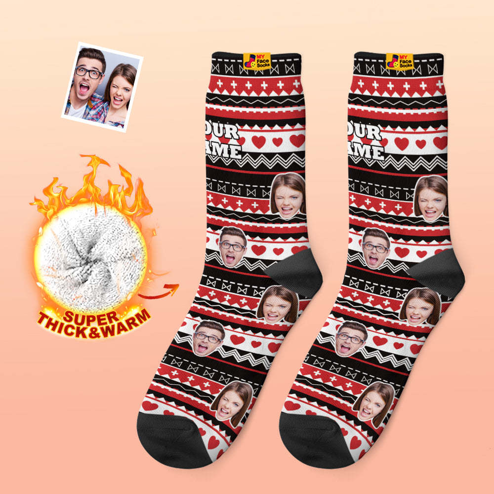 Chaussettes Photo Épaisses Personnalisées Cadeaux De La Saint-valentin Chaussettes Chaudes Chaussettes De Visage Drôle De Coeur - VisageChaussettes