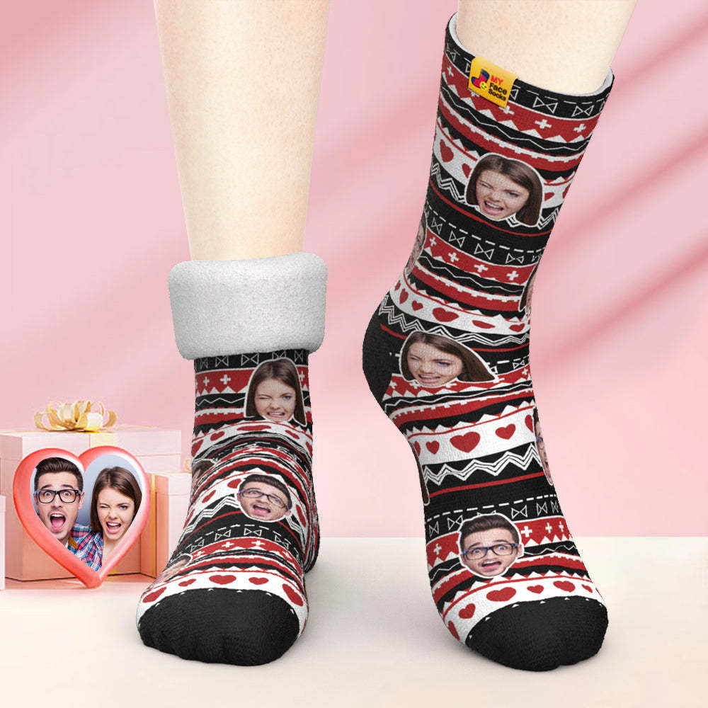 Chaussettes Photo Épaisses Personnalisées Cadeaux De La Saint-valentin Chaussettes Chaudes Chaussettes De Visage Drôle De Coeur - VisageChaussettes