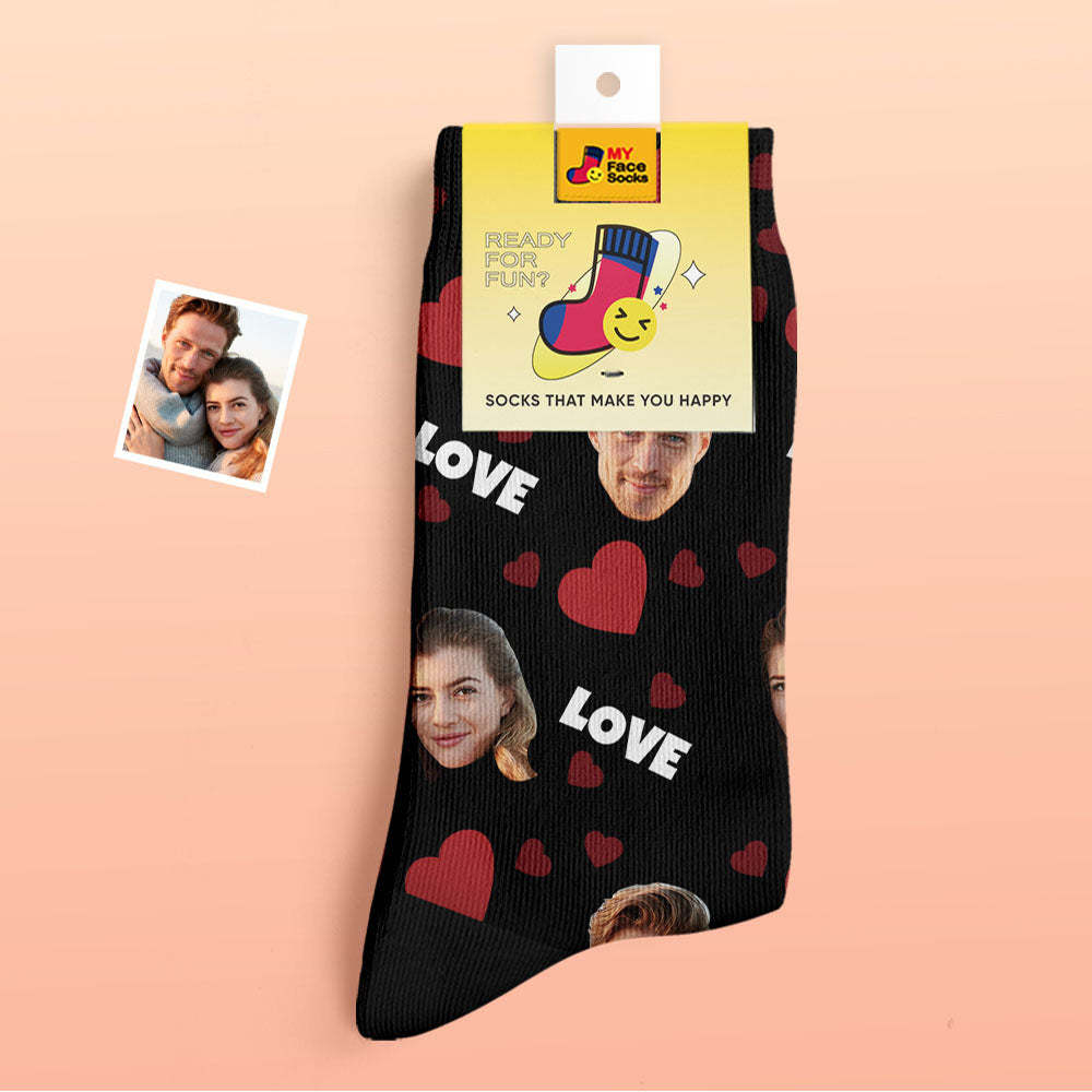 Chaussettes Épaisses Personnalisées Photo Chaussettes Imprimées Numériques 3d Automne Hiver Chaussettes Chaudes Pour L'amour - VisageChaussettes