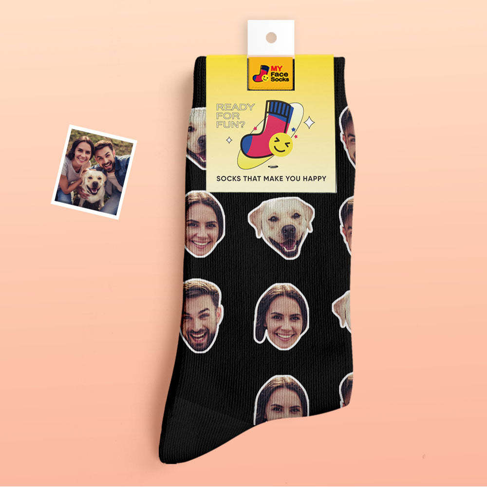 Chaussettes Épaisses Personnalisées Photo Chaussettes Imprimées Numériques 3d Automne Hiver Chaussettes Chaudes Deux Visages - VisageChaussettes