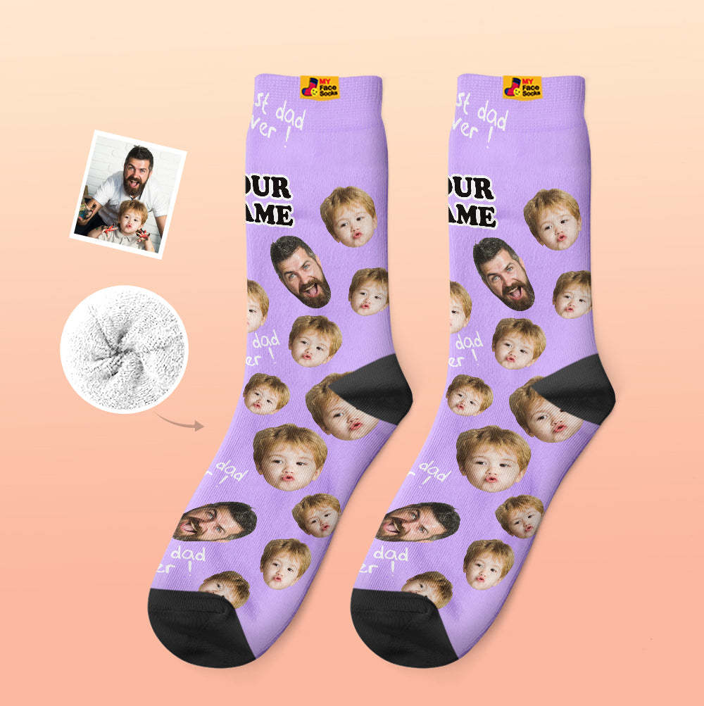 Chaussettes Épaisses Personnalisées Photo Chaussettes Imprimées Numériques 3d Automne Hiver Chaussettes Chaudes Au Meilleur Papa - VisageChaussettes